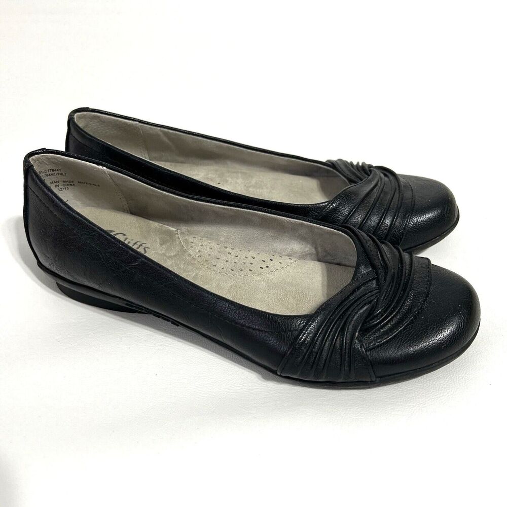 CLIFFS White Mountain Ballet Flats Faux Leather Black Classic Slip On US 7M